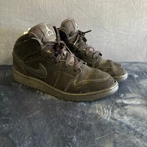 Black on Black Air Jordan 1's Retro 6Y Streetwear Grunge Skater Basketball Sport